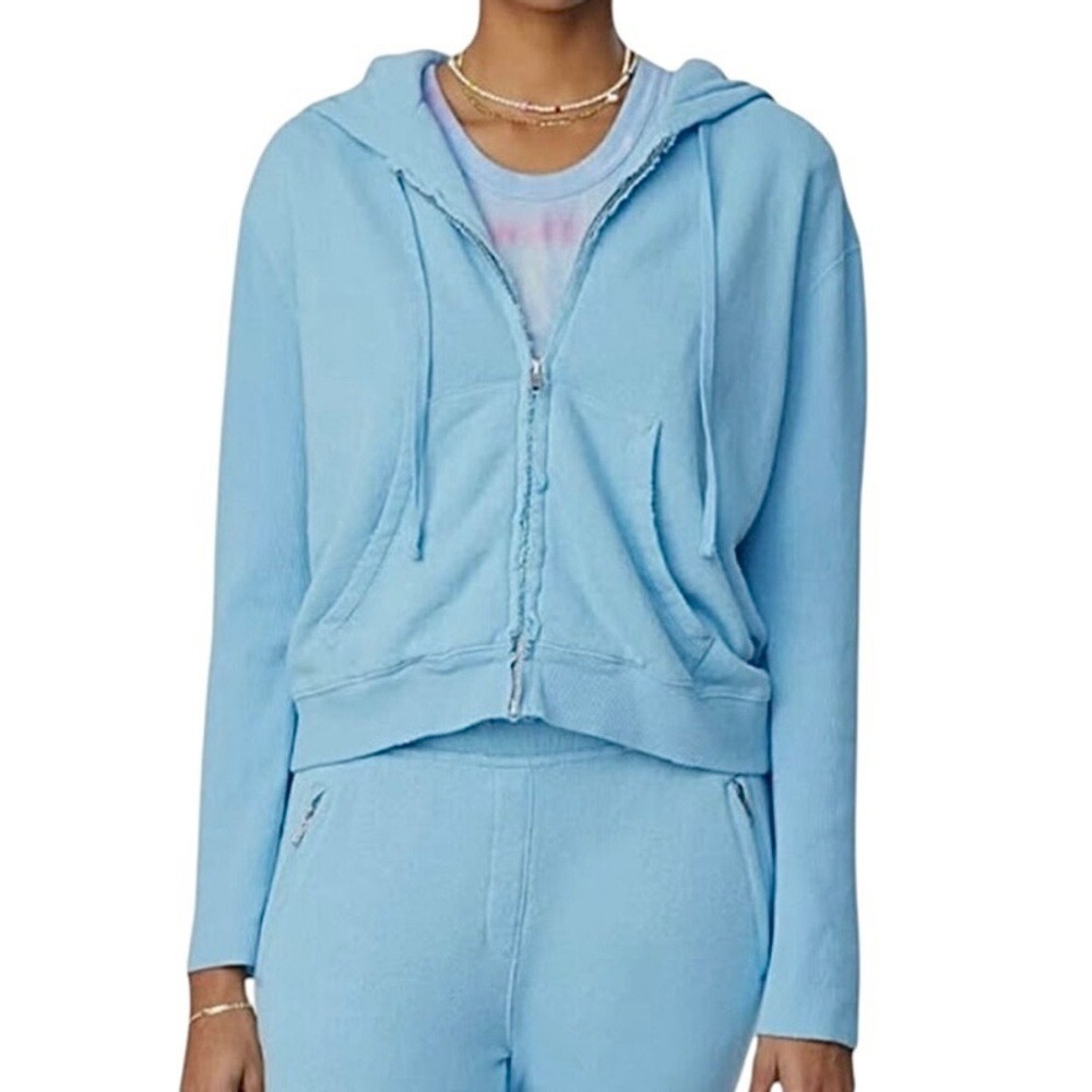 Sincerely Jules‎ For Bandier Juniper Distressed Blue Zip-Up Hoodie Sweatshirt
